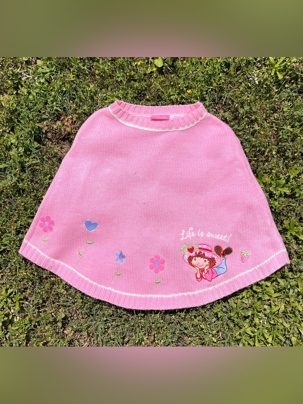 Girls Pink Strawberry Shortcake Knit Poncho